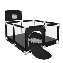 Parc pour bébé et enfants, fosse à balles avec panier de basket, 126x126x66cm, Noir