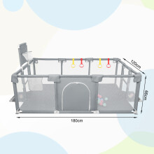Parc de jeu pour bébé XL, Gris foncé, 180x120cm, avec filet respirant, 50 balles et 4 anneaux