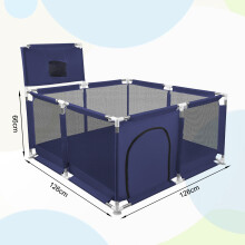 Parc de jeu pour bébé XL, Bleu marine, 126 cm, avec filet respirant et accessoires