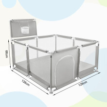 Parc de jeu pour bébé XL, Gris clair 126cm, avec filet respirant, 50 balles et 4 anneaux