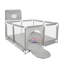 Parc pour bébé Gris, fosse à balles avec panier de basket, 126x126x66cm, aide à la marche