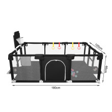 Parc de jeu pour bébé XL 180x120cm, Noir, avec filet respirant, 50 balles et 4 anneaux de traction