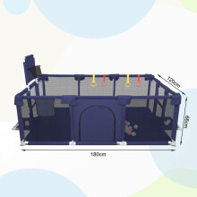 Parc de jeu pour bébé XL 180x120cm Bleu, filet respirant, 50 balles et 4 anneaux de traction