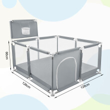 Parc de jeu pour bébé XL, Gris foncé, 126 cm, avec filet respirant, 50 balles et 4 anneaux