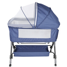 Lit bébé 3 en 1, réglable en hauteur et inclinaison, avec moustiquaire et étagère, Bleu