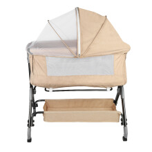 Lit bébé 3 en 1, réglable en hauteur et inclinaison, avec moustiquaire et étagère de rangement, beige