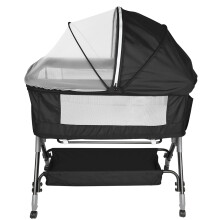 Lit bébé 3 en 1, réglable en hauteur et inclinaison, avec moustiquaire et étagère de rangement, noir