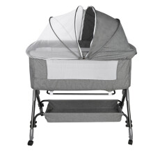 Lit bébé 3 en 1, réglable en hauteur et inclinaison, avec frein et roulettes, tissu lin et Oxford, Gris