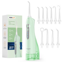Mornwell D52 Wasserflosser, tragbare Munddusche, 300-ml-Tank, 6 Düsen, IPX7 wasserdicht, grün