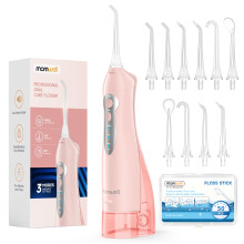 Mornwell D52 Wasserflosser, kabellos, tragbar, 300-ml-Wassertank, IPX7 wasserdicht, Rose, 2er-Set