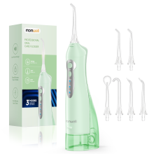 Mornwell D52 Wasserflosser, Munddusche, 300-ml-Tank, 6 Düsen, IPX7 wasserdicht, Vert