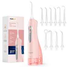 Mornwell D52 Wasserflosser, kabellose Munddusche, 300-ml-Tank, IPX7 wasserdicht, Rose