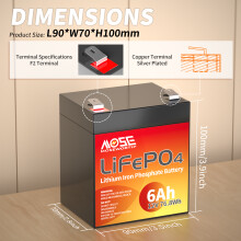 MOSEWORTH lithium ijzerfosfaat accu, 12V 6Ah, met BMS en voor off-grid toepassingen