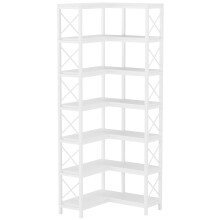 Tribesigns hoekkast met 7 rekken, groot modern ontwerp met metalen frame, wit