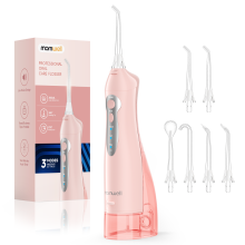 Mornwell D52 Wasserflosser, Munddusche, wiederaufladbar, tragbar, wasserdicht, 300-ml-Tank, Rose