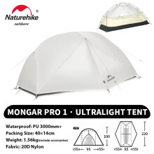Naturehike Tente pour 1 à 2 personnes, Ultralégère, Imperméable, Nylon 20D, Double Couche, Gris