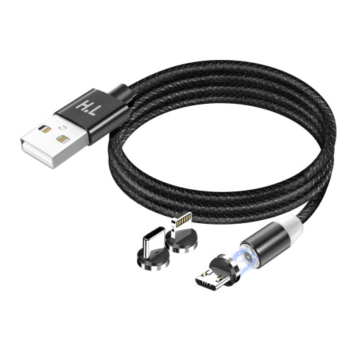 Avizar Magneettinen 3-in-1-kaapeli USB-C / Lightning / Micro-USB - USB-A 1m