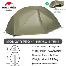 Naturehike Tente 1/2 personnes, ultralégère et imperméable, nylon 20D double couche, vert