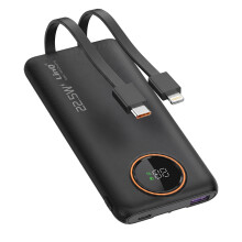 LinQ PowerBank 10000mAh 22.5W Sisäänrakennetuilla Lightning / USB-C Kaapeleilla