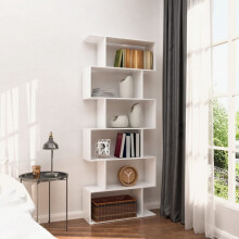 Estantería moderna a cuadros para salón con 5 estantes para libros blancos
