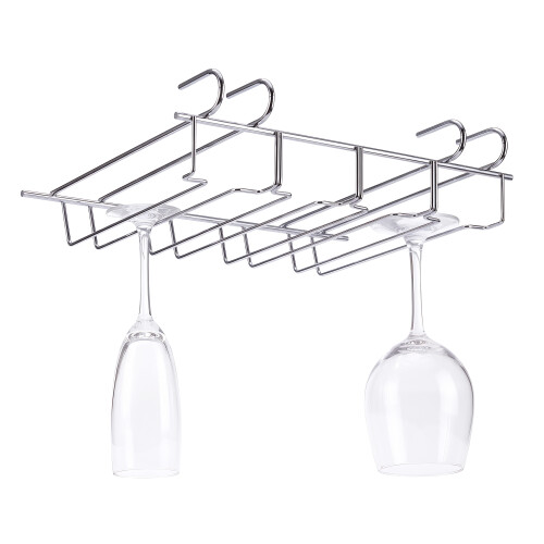 The Magic Toy Shop GEEZY Under Shelf Stemware Wine Glass Holder Storage Rack Hanger Stainless Steel