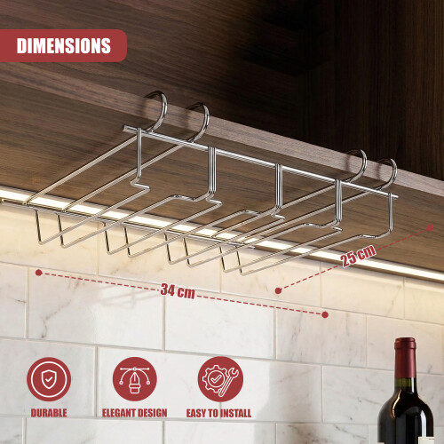 The Magic Toy Shop GEEZY Under Shelf Stemware Wine Glass Holder Storage Rack Hanger Stainless Steel 2