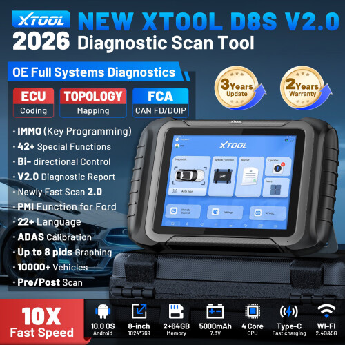 XTOOL D8S V2.0 autodiagnosescanner, online ECU-codering, sleutelprogrammering en 42+ servicefuncties 2