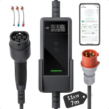 dé EV Charger, Borne de recharge pour véhicule électrique, 11kW, Câble 7m Type 2, 16A Triphasé, Portable