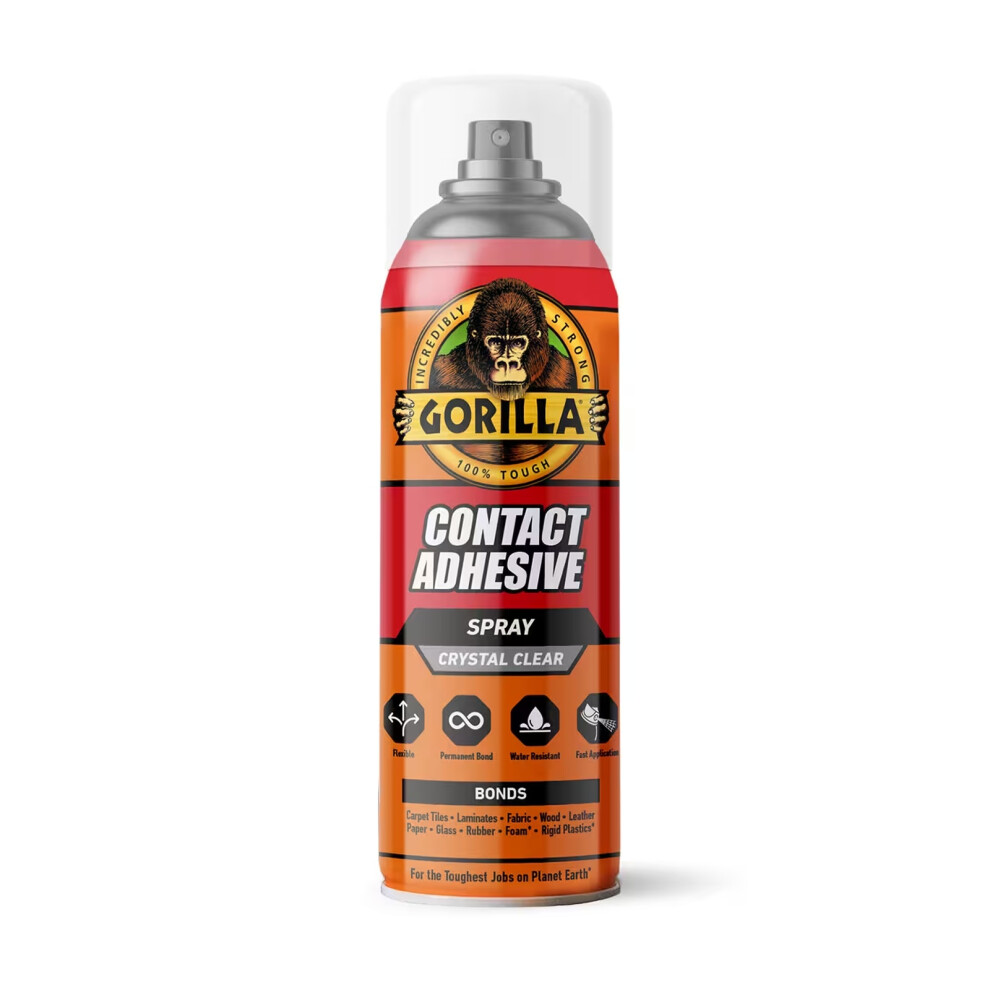 Gorilla Contact Adhesive Spray 500Ml - Crystal Clear Flexible Permanent Spray Glue, Water & Heat Resistant - Image 2