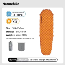 Naturehike Aufblasbare Matte, R-Wert 5.8, Orange, Ultraleicht für Camping und Outdoor