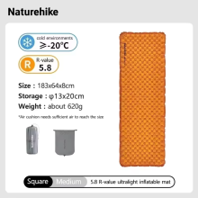 Naturehike Aufblasbare Isoliermatte, R-Wert 5.8, Orange, 183x64cm, Ultraleicht für Camping
