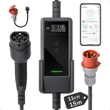 dé EV Charger, Borne de recharge pour véhicule électrique, Type 2, 11kW, Câble de 15m, 16A Triphasé