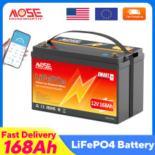 MOSEWORTH LiFePO4 batterij, 12V 168Ah, Bluetooth monitoring, smart BMS, voor camper, boot en zonnepaneel