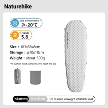 Naturehike Aufblasbare Schlafmatte, R-Wert, 183x58cm, Ultraleicht, Camping