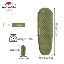 Naturehike Aufblasbare Isoliermatte, R3.5 Grün, 183x58 cm, Ultraleicht für Camping