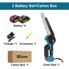 Gisam Tronçonneuse Électrique Sans Fil, Moteur Brushless, Guide 8 pouces, avec 2 Batteries