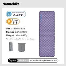 Naturehike Aufblasbare Isomatte, R-Wert 5.8, lila, 183x64cm, ultraleicht für Camping