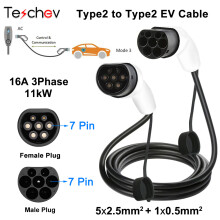 Teschev oplaadkabel voor elektrische voertuigen, Type2 naar Type2, 16A 3-fase 11kW, 3 meter