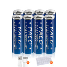 PALO oplaadbare lithium-ion batterij, set van 8 stuks, 1,5 V, voor afstandsbediening en draadloze muis met USB-kabel