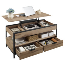 VASAGLE salontafel, 50x100x(48-63) cm, met lades en lift-top design, kameelbruin en zwart
