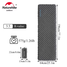 Naturehike Aufblasbare Schlafmatte, R3.5 Grau, 196x64cm, Ultraleicht für Camping
