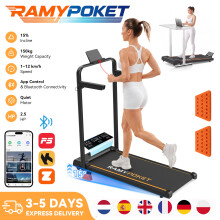 RAMYPOKET Tapis de marche pliable avec accoudoirs latéraux, inclinaison 15%, 12km/h, 150kg max, pour bureau et maison