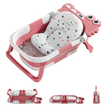 Klappbare Babybadewanne in Rose, mit Badekissen, digitalem Thermometer und Badematte