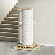 Griffoir pour chat, planche à griffer 80cm, bois massif et sisal avec jouet suspendu