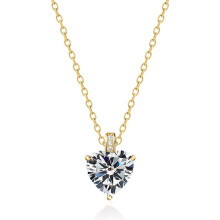 (【April】White Diamond, Gold color) New S925 Sterling Silver Heart Necklace, 12 Birthstone Pendant Clavicle Chain for Women