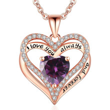 (February【Purple Diamond】, White gold) New Arrival S925 Sterling Silver Double Layer Eternal Heart Necklace, Fashion Versatile Pendant for Women