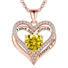 (November【Yellow Diamond】, White gold) New Arrival S925 Sterling Silver Double Layer Eternal Heart Necklace, Fashion Versatile Pendant for Women