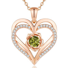 (August-light green diamond, Gold color) New S925 Sterling Silver Eternal Heart Necklace, 12 Birthstone Pendant Jewelry, Festival Gifts for Women
