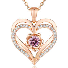 (October-Pink Diamond, Rose gold) New S925 Sterling Silver Eternal Heart Necklace, 12 Birthstone Pendant Jewelry, Festival Gifts for Women