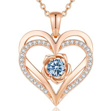 (March-light blue diamond, Rose gold) New S925 Sterling Silver Eternal Heart Necklace, 12 Birthstone Pendant Jewelry, Festival Gifts for Women